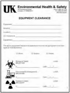 Equipment clearance form.